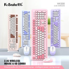 K-Snake WK200 Wireless Keyboard Mouse Set Cute Punk Keycap USB Wireless Business Keyboard Mouse Set Laptop Typing Office