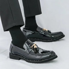 Shoes Men Casual Man Men's Summer Shine Gold Dress Patent Leather For Mens Gold Moccasins Business Pointed Bussiness Luxury
