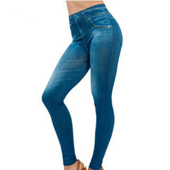 1pcs Women's Denim Print Leggings Females Fashion Slim Leggings Faux