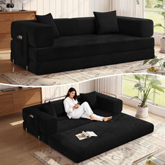 MoonSpeak 78.8''Sleeper Couch Bed for Livingroom,Convertible Modular Sofa with Armrest Pillow,Modular Foldable Corduroy Couches