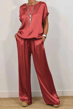 Casual Solid Color Two Piece Set Loose O-Neck Short Sleeved Pullover