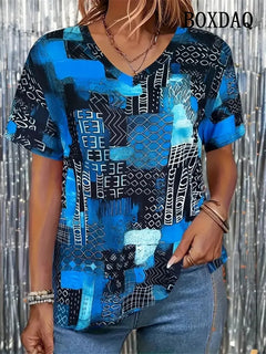 8XL Large Size T-Shirt Women Summer Casual Simple V-Neck Short-Sleeve