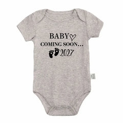 Baby Coming Soon 2027 Baby Bodysuit Pregnancy Announcement Onesie Short Sleeve Cotton Newborn Outfit Baby Reveal Photo Prop