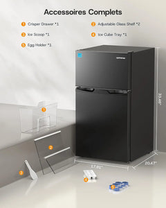 3.1 Cu.Ft Mini Fridge with Freezer, Double Door Small Refrigerator, Adjustable Thermostat, Energy Star Certified Low, Custom