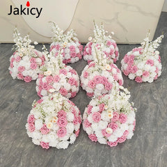 Red White Customized Artificial Rose Delphinium 50cm Flower Ball Wedding Decor Table Centerpieces Flower Decor Event Road Props
