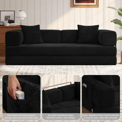 MoonSpeak 78.8''Sleeper Couch Bed for Livingroom,Convertible Modular Sofa with Armrest Pillow,Modular Foldable Corduroy Couches