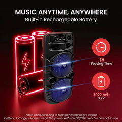 Rechargeable Portable Bluetooth PA Speaker System with 600W Power, Dual 8-Inch Subwoofers, 1-Inch Tweeter, Mic Input, Party Lights, USB, FM Radio, and Remote Control – Ideal for Outdoor Parties