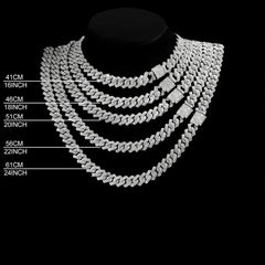 14mm Iced Out Prong Cuban Link Chain Necklace for 2 Row Rhinestone