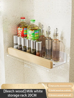 Wood Kitchen Organizer Mounted Spice Rack Kitchen Storage with Hooks for Condiments Kitchen Accessories