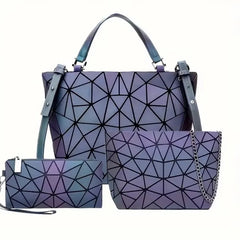 1pcs 2pcs 3pcs Women's Fashion Messenger Bags Laser Luminous Rhombus Folding Shoulder Bag Cool Tote + Rectangle Zipper Wallet
