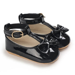 Solid Color PU Leather Bowknot Princess Shoes, Baby Learning Walk Shoes Prewalkers for Newborn  Girls 0-18M