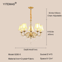 Crystal Chandelier With Lamp Shade For Living Room Gold Chandeliers Bedroom Farmhouse Church Pendant Lights Dining Room Light