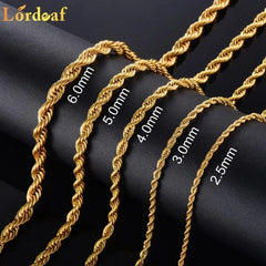 2.5mm 3MM 4MM 5MM 18k Real Gold Plated Stainless Steel Twist Rope