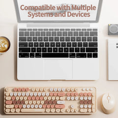 MOFii Sweet Wireless Keyboard Mouse Combo, Milk Tea Gradient Retro Round Keyboard, Silent for Women, US QWERTY