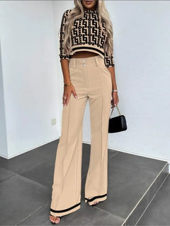 Casual Long Sleeve Shirt Pants Set Office Lady Spring Autumn Fashion