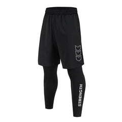 Men's Running Jogging 2 Piece Set Quick Dry Sports Shorts and Compression Tights Athletic Training Wear