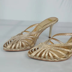 Women Shoes 2025 New Gold Hollow High Heels Luxury Pointed Toe Heeled Pumps for Women Office Mules Summer Stiletto Shoes Sandals