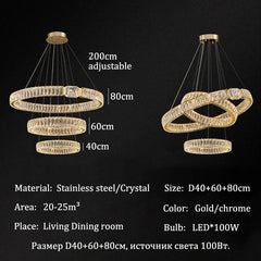 Luxury LED Crystal Ceiling Chandeliers Modern Gold/Chrome Metal Pendant Lights Home Restaurant Hotel Decor Lighting Fixtures
