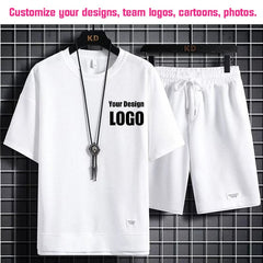 Personalized Custom Print Short Sleeve  T-Shirt Sport Shorts 2 Piece Sets Men's Summer Outfit Breathable and Quick-drying