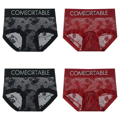 4PCS Women Seamless Panties Transparent Briefs Plus Size Lace Antibacterial Panties