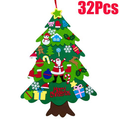 DIY Felt Christmas Tree with Hanging Ornament LED String Lights for Kids Gifts Christmas Decoration 2024 New Year Xams Supplies