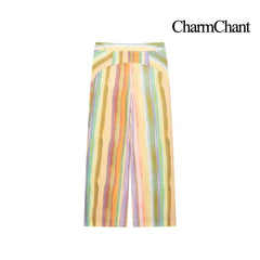 Charmchant Women's Colorful Stripe Two Piece Outfit Halter Backless