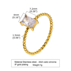 Minimalist Water Drop White Zircon Women Ring, Wave Drop Stainless Steel Ring, 18K Gold Plated Waterproof Luxury Jewelry