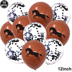 10pcs Horse Balloons Set Party Decor Confetti Sequin Balloons Foil Latex Party Balloons Kid Aldult Cowboy Cowgirl Birthday Party