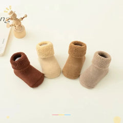 Fashion 0-3Year Kids Woolen Socks Looped Winter Thick Warm Snow Floor Socks Velvet Lining Newborn Footwear Toddler Baby Socks