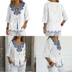 INSTANTARTS Elegant Sets Two Piece Set Linen Shirt Wide-leg Pants Set Wave Set for Woman Linen Pants and Blouse Set S-3XL