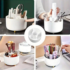 360° Rotating Makeup Organizer - 1pc Plastic Cosmetic Storage with 5