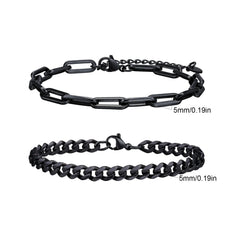 2pcs Men's Chain Bracelets, Stainless Steel Silver Gold Black Color