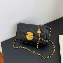 PU Leather Chain Shoulder Bag Leisure Swivel Lock Rhombic Lattice Crossbody Bag Large Capacity Underarm Bag Women Girls