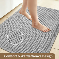 Waffle Bathroom Rugs Soft Non Slip Machine Washable Super Absorbent Bath Mats with Tassels for Bathroom Floor Tub Beside Decor