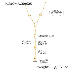 Premium Stainless Steel Long Necklace Trendy Pig Nose Style Y Shape Drop Pendant Waterproof Necklace for Women Girls Jewelry