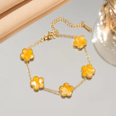 Lucky Five-Leaf Flower 18k Gold Plated Stainless Steel Bracelet Women's Exquisite Five-Pointed Star Luxury Party Jewelry Gift