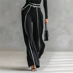 Women Long Sleeve Knit Pullover Two-Piece Set Elegant High Neck Slim Top+Wide leg Pants Spring Autumn new Outfit Suit