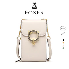 FOXER Fashion Split Leather Cellphone Bag Women's Shoulder Bag Light Luxury Female Crossbody Bag Mini Phone Travel Bag for Girl