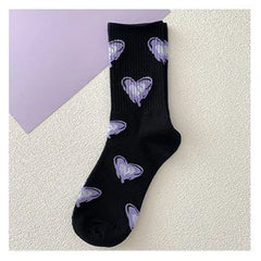 Kawaii Love Print Socks Purple Women Socks Female High Beauty In Spring Summer Fried Street Middle Tube Socks Harajuku Medias
