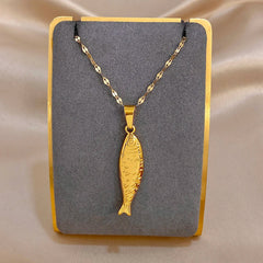 18K Gold Plated Stainless Steel Fish Pendant Necklace for Women