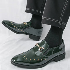 New Gold Green Pointed Rock Rivet Loafter For Men Fashion Brand Designer Casual Dress Homecoming Shoes Formal Wedding Footwear