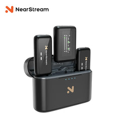 NearStream AWM20T 1-to-2 Wireless Lavalier Lapel Microphone, AI Noise Canceling, 656Ft Low Latency Transmission, 20H Battery with Charging Case, LCD Display, Plug & Play Mic for Office Meeting, Vlog, Podcast, Live Streaming