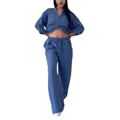 Autumn Cotton and Linen Pant Sets Women Fashion Long Sleeve Shirts