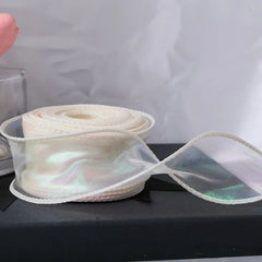 40mm 10Yards Fishtail Organza Ribbon Reflective Iridescent Wavy Edge Ribbon for Gift Wrapping DIY Bow Bouquet Voile Ribbons