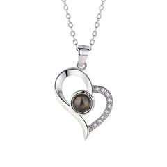 Love Heart Necklace 100 Languages I Love You Projection Pendant Jewelry For Mom Girlfriend Birthday Christmas Romantic Gifts