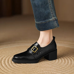 2026 New Women Pumps Pointed Toe Women Shoes Chunky Heel Loafers Fashion High Heels Split Leather Ladies Shoes Big Size 43