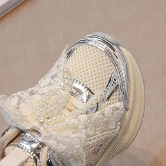 Girls Sports Shoes Princess Style Children Sneakers Thick Soft Sole 2025 New Fashion Kids Running Shoes Mesh Bows Sweet Cute