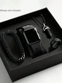 Men's LED Square Watch And Jewelry Set Birthday Gift Non-Smartwatch Box Not Included