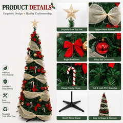 Artificial Christmas Tree with Lights Red Gold Decorations PVC Xmas Tree Easy Assembly 150/180/210cm Holiday Home Decor