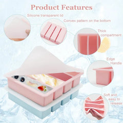 4 Grid Big Ice Tray Long Strip Square Whiskey Ice Cubes Silicone Mold With Lid Non-toxic Durable Pub Wine Ice Blocks Maker Model